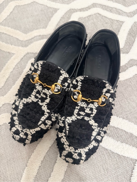 Gucci Shoes - Gucci Navy & White Tweed Jordaan Horsebit Loafers